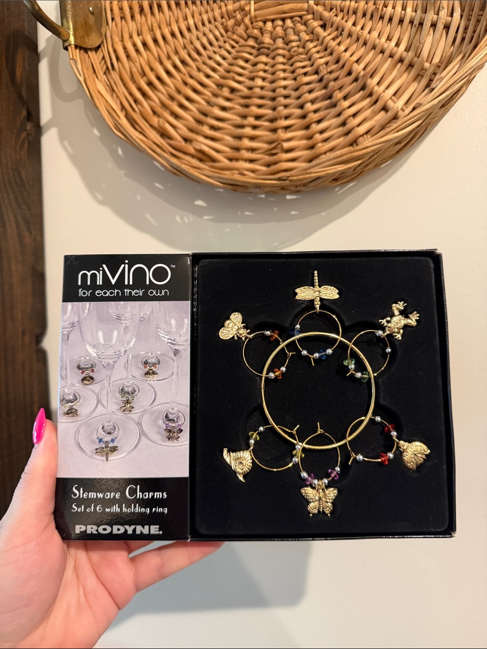 🍷 miVino Prodyne Wine Glass Charms Set of 6 Gold Nature Stemware Markers